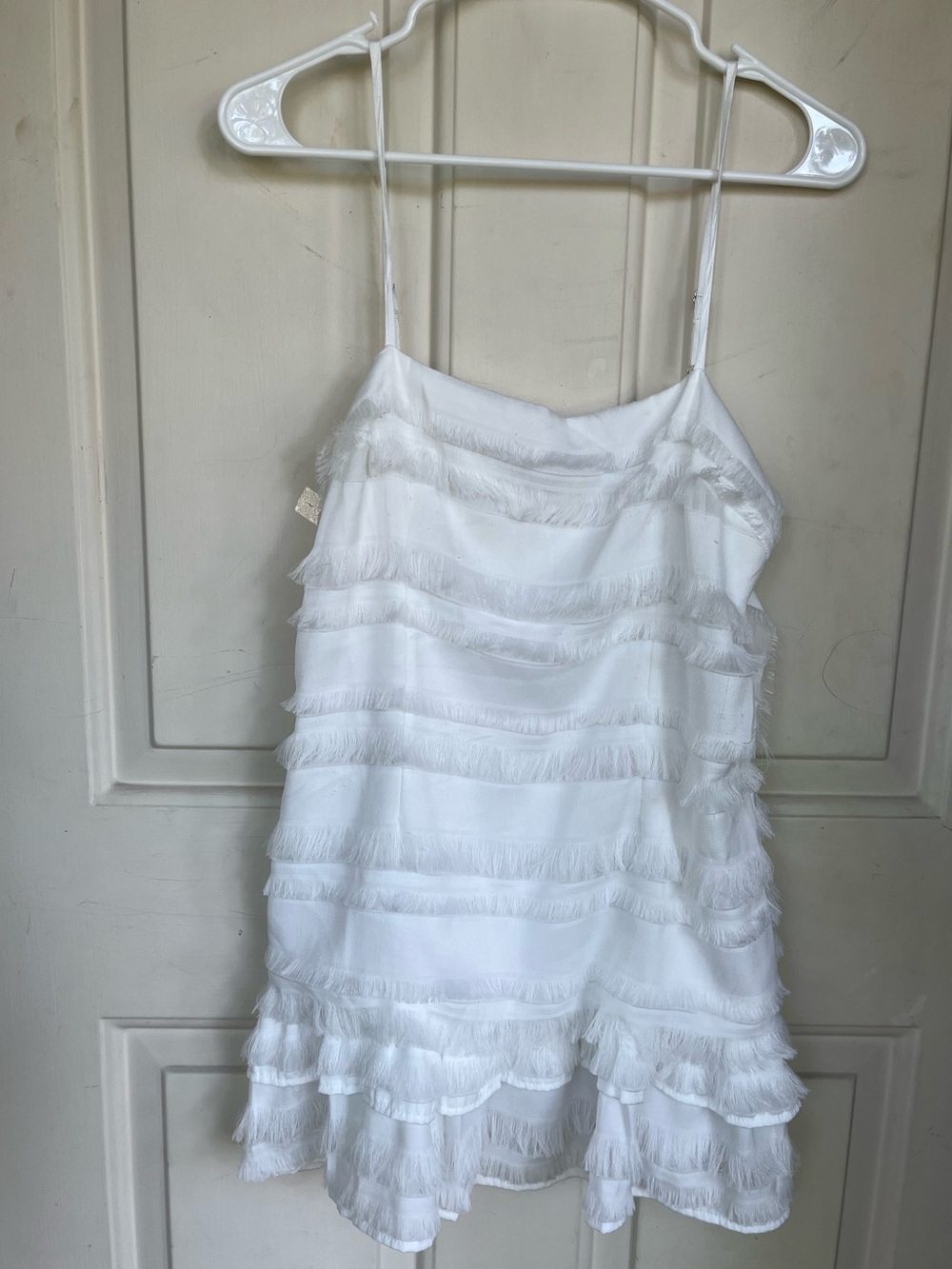 Princess Polly White Fringe Mini Dress with Adjustable Straps Size 8